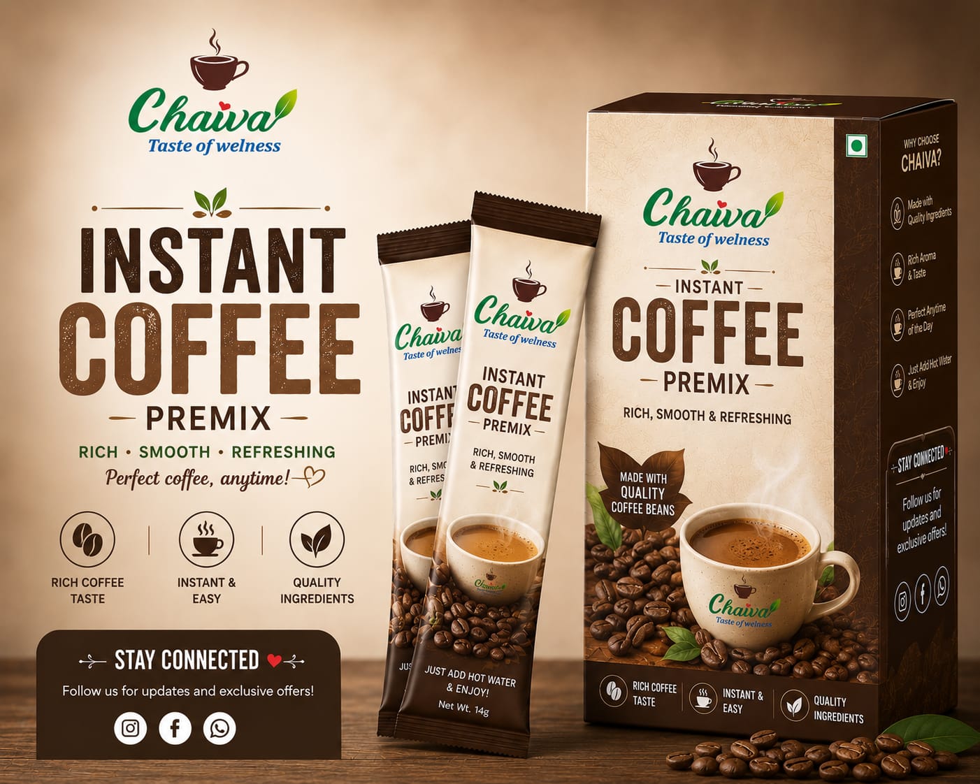 Chaiva Premium Coffee Premix cup with coffee beans